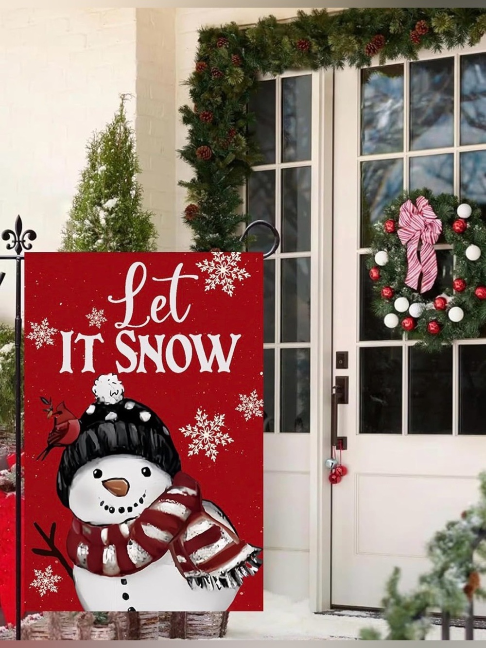 NEW “Let It Snow” Red Winter Snowman Double Sided Garden Flag - 12”x18”